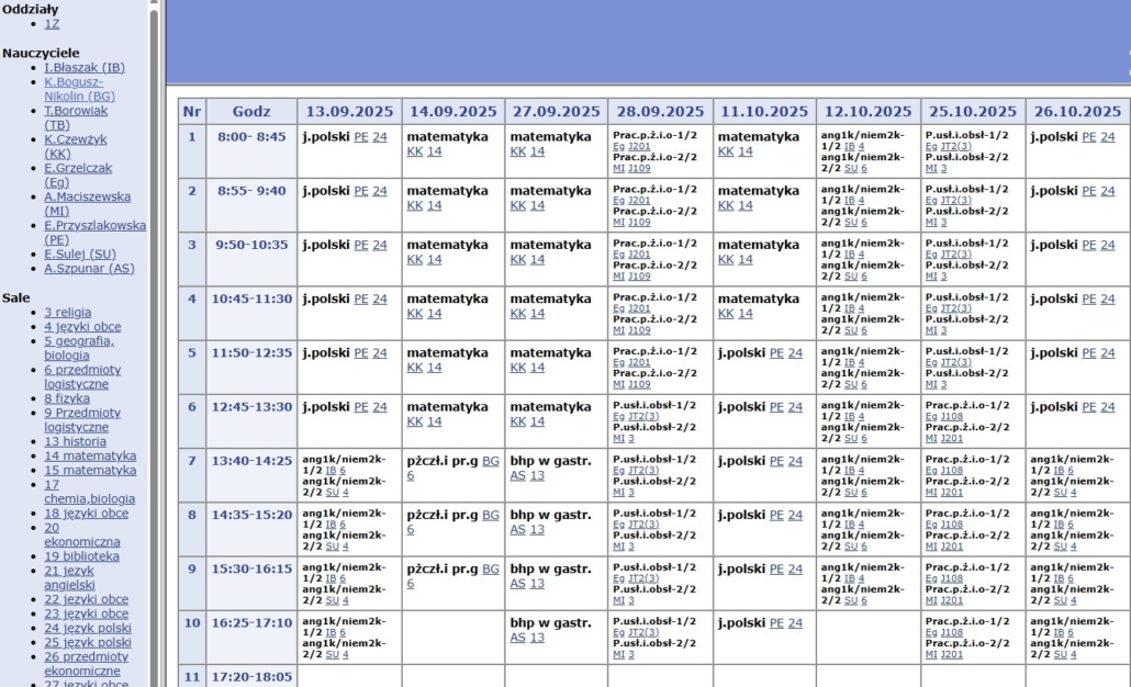 Plan lekcji szkoły zaocznej i komunikaty - Zespół Szkół Ekonomicznych
